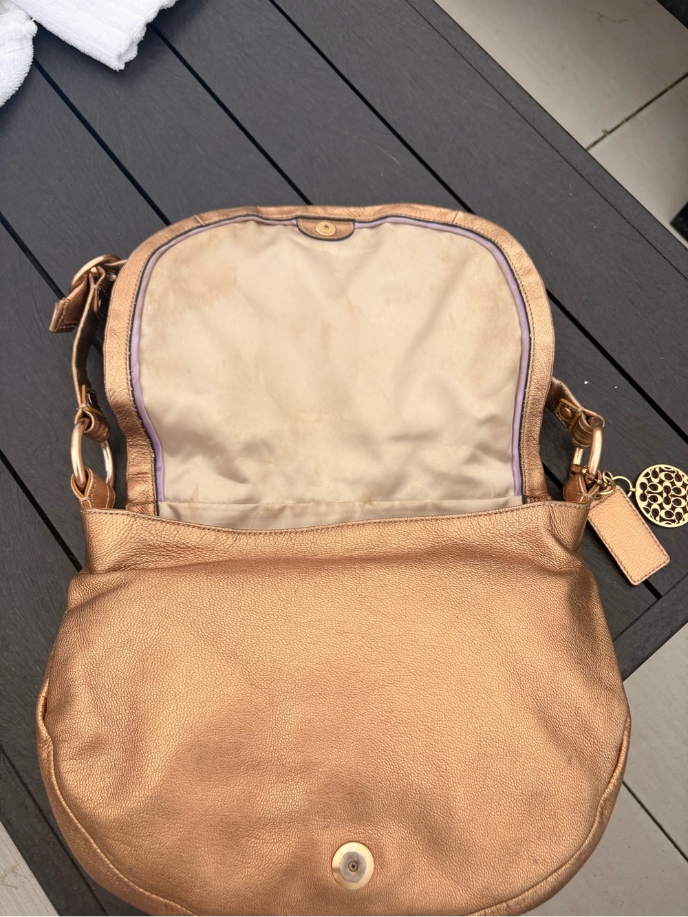 Coach Metallic Gold Ali Flap Shoulder Bag - Picture 7 of 11